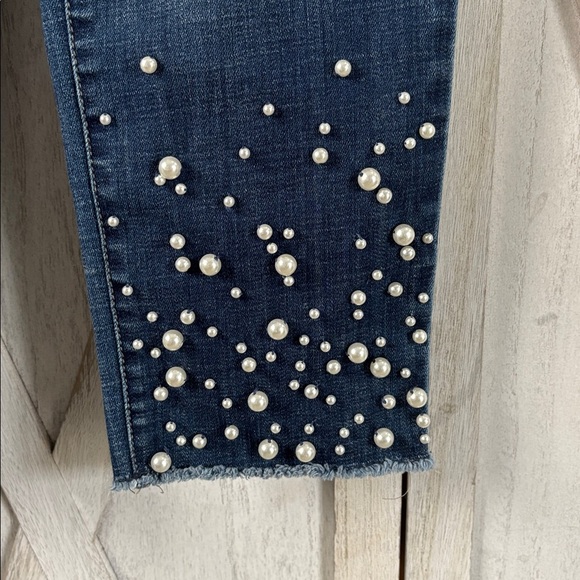 Chico’s Embellished Pearl Ankle Blue Jeans - Picture 2 of 10